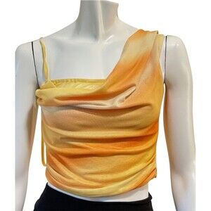 Micas Orange Ombre Mesh Cold Shoulder Tank Top Ruched Asymmetrical NWT Small